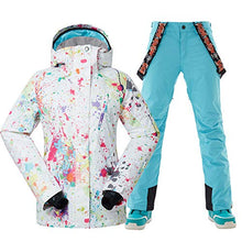 Load image into Gallery viewer, Women&#39;s Waterproof Ski Jacket Windprooof Winter Hooded Coat Bibs
