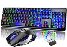 Load image into Gallery viewer, Rechargeable Keyboard and Mouse,Suspended Keycap Mechanical Feel Backlit Gaming Keyboard Mice Combo,Wireless 2.4G Drive Free,Adjustable Breathing Lamp,Anti-ghosting,4800 mAh Battery for Laptop Pc Mac
