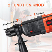 Load image into Gallery viewer, Cordless Rotary Hammer Drill, 21V Brushless 1 Inch SDS Plus Hammer Drill Kit With 2 Batteries, Charger, 1/2" Drill Chuck, 3 Drill Bits, Grease and Case–Suitable for Concrete, Wood, Stone, and Metal
