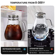 Load image into Gallery viewer, Hiware 64 Ounces Glass Pitcher with Lid / Water Pitcher with Handle - Good Beverage Carafe Pitcher for Juice, Milk, Beverage, Hot/Cold Water &amp; Iced Tea, Cleaning Brush Included
