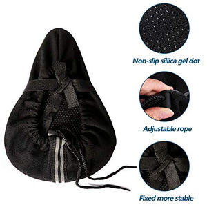 Mountain Bike Seat Cushion Cover Extra Soft Gel Bicycle Seat Cover, Soft Silicone Padded Bike Saddle Cover, Anti-Slip Bicycle Seat Cushion Spinning with Waterpoof&Dust Resistant Cover Outdoor Cycling