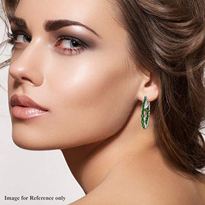 925 Sterling Silver Platinum Plated Oval Chrome Diopside Hoops Hoop Earrings Jewelry for Women Ct 4.9