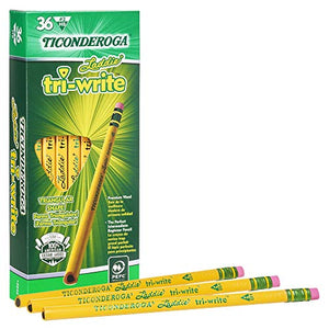 Ticonderoga Laddie Tri-Write Pencils, Wood-Cased #2 HB Soft, Intermediate Size Triangular with Eraser, Yellow, 36-Pack (13042)