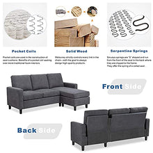 Load image into Gallery viewer, JY QAQA Convertible Sectional Sofa Couch with 3-Seat Sofa, L-Shaped Ottoman Couch with Modern Linen Fabric for Small Living Room, Apartment and Small Space (Dark Grey)
