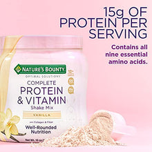Load image into Gallery viewer, Nature's Bounty Complete Protein &amp; Vitamin Shake Mix with Collagen &amp; Fiber, Contains Vitamin C for Immune Health, Vanilla Flavored, 16 Oz
