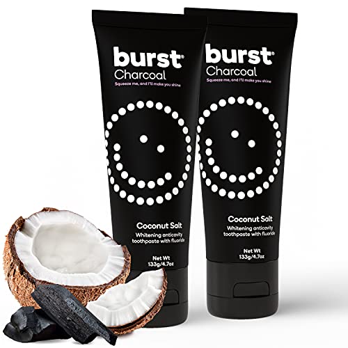 BURST Charcoal Toothpaste for Whitening Teeth, Toothpaste for Sensitive Teeth, SLS Free, Coconut Salt, 4.7oz, 2-Pack