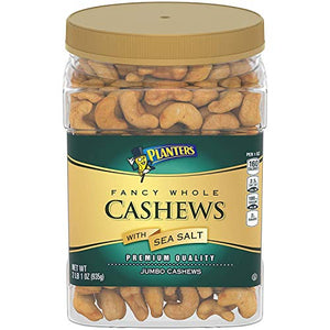 PLANTERS Fancy Whole Cashews with Sea Salt, 33 oz. Resealable Jar - Snack for Adults Made with Simple Ingredients - Good Source of Essential Nutrients - Kosher
