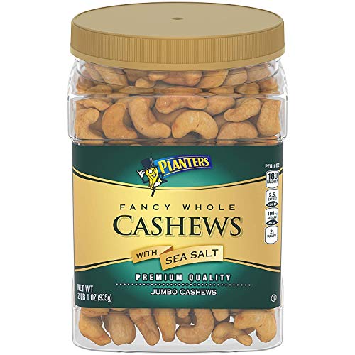 PLANTERS Fancy Whole Cashews with Sea Salt, 33 oz. Resealable Jar - Snack for Adults Made with Simple Ingredients - Good Source of Essential Nutrients - Kosher