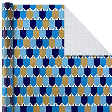 Load image into Gallery viewer, Hallmark Tree of Life Hanukkah Wrapping Paper Bundle with Cut Lines on Reverse, Blue, Gold and White (Pack of 3, 140 sq. ft. ttl.)
