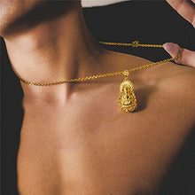 Load image into Gallery viewer, LiFashion LF 2Pcs His Her 18K Gold Plated Chinese Sakyamuni Buddha Blessing Lucky Pendant Necklace for Couples Amulet Jewelry for Men Women
