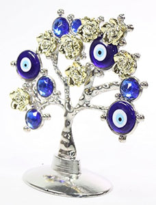 Turkish Blue Evil Eye Gold Flowers Money Fortune Tree Protection Good Luck Gift