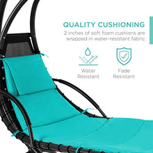 Load image into Gallery viewer, Best Choice Products Hanging Curved Chaise Lounge Chair Swing for Backyard, Patio w/Pillow, Canopy, Stand - Teal
