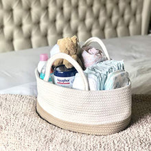 Load image into Gallery viewer, Mila Millie Baby Large Cotton Rope Diaper Caddy | Organizer Storage Bin for Nursery Essentials | Portable Bag for Changing Table and Car | 100% Natural Cotton | Eco Friendly (White &amp; Biege)
