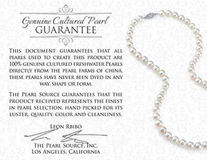THE PEARL SOURCE 6.5-7mm AAA Quality Round White Freshwater Cultured Pearl Necklace for Women in 18" Princess Length