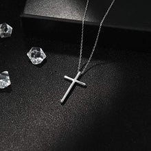 Load image into Gallery viewer, Fansilver S925 Sterling Silver Cross Dangle Drop Stud Earrings 925 Sterling Silver Cross Necklaces For Women 14K Gold Plated Tiny Pendant Necklace
