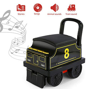 Temi Train Carriage Electric Ride On Train Accessory Early Educational Interactive Toy Scoot and Ride Push Walker w/ Train Sounds, Animal Sounds, Stories and Musics Gift for Kids Boys Girls Toddlers