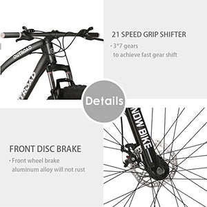 Max4out Fat Tire Mountain Bike 21 Speed Shimano Derailleur, with High Carbon Steel Frame, Double Disc Brake and Front Suspension Anti-Slip Bikes with 26 inch Wheels, Black
