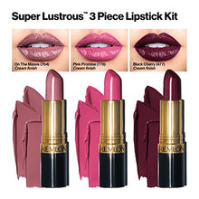Load image into Gallery viewer, Lipstick Set by Revlon, Super Lustrous 3 Piece Gift Set, High Impact, Moisturizing, Cream Finish in Pink, Plum &amp; Berry, Pack of 3

