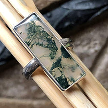 Load image into Gallery viewer, Natural Green Moss Agate 925 Solid Sterling Silver Ring Size 9
