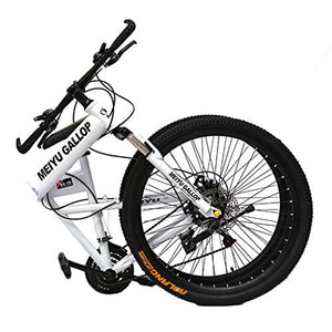Niansill Adult Mountain Bikes, 24 Inch 21 Speed Gears Dual Disc Brakes Mountain Bicycle Steel Carbon Mountain Trail Bike High Carbon Steel Full Suspension Frame Folding Outroad Bikes, US Shipment