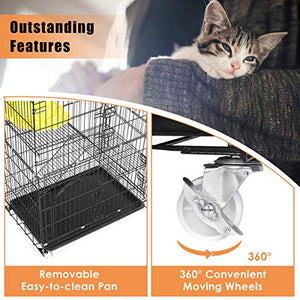 TOOCA 3-Tier Cat Cage, Cat Playpen Kennel Crate Chinchilla Rat Box Cage Enclosure with Ladders, Platforms Beds, Latches Tray Hammock