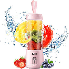 Load image into Gallery viewer, USB Rechargeable Portable Blender, 2020 Updated Personal Size Blender, Mini Blender for Smoothie Fruit Juice Milk Shakes,410ml, with Six Blades,for Sports,travel,gym,home and Office (pink).
