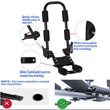 Load image into Gallery viewer, WIRUGA Folding Kayak Rack 4 PCS/Set J Bar Roof Carrier Rack of Bilateral Premier for Canoe/SUP/Kayaks and Surfboard Board On Rooftop Mount on SUV/Car and Truck Crossbar with 4 PCS Tie Down Straps
