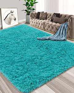 Foxmas Ultra Soft Fluffy Area Rugs for Bedroom Kids Room Plush Shaggy Nursery Rug Furry Throw Carpets for Boys Girls, College Dorm Fuzzy Rugs Living Room Home Decorate Rug, 3ft x 5ft, Turquoise Blue