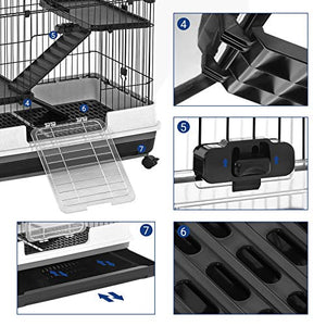 SONGMICS 4-Level Small Animal Pet Cage, Ferret Chinchilla Playpen Hutch with 3 Platforms, 3 Ramps, Leakproof Litter Tray, 3 Doors, and Lockable Wheels, Black UPSC02BK