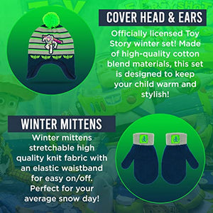 Disney Toy Story Buzz Lightyear Toddler Winter Hat and Snow Gloves for Boys 2 Pc. Set, Soft Mittens with Warm Pom-Pom Beanie
