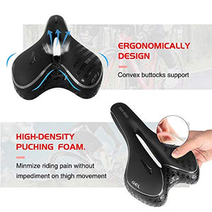Comfortable Bike Seat Men Woman, Mountain Bicycle Saddle Padded Gel Comfort Road Exercise Bikes Cushion Waterproof Shock Absorbing Pain Relief Breathable - grey