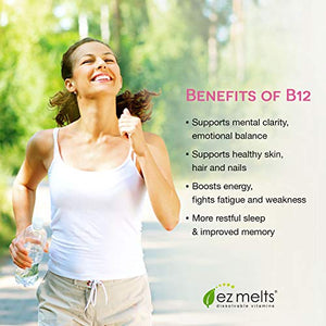 EZ Melts B12 as Methylcobalamin, 2,500 mcg, Sublingual Vitamins, Vegan, Zero Sugar, Natural Cherry Flavor, 90 Fast Dissolve Tablets