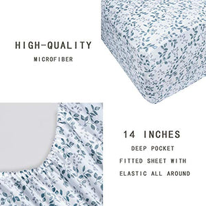 Softan King Bed Sheet Set, 4 PC Green Leaves Printed Brushed Microfiber Elegant Bedding Set, 1 Flat Sheet,1 Deep Pocket Fitted Sheet, and 2 Pillow Cases, Breathable & Silky Soft Feeling Sheets