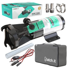 Load image into Gallery viewer, LATCH.IT RV Macerator Pump | 12V Quick-Release Macerator Pump for RV | RV Waste Pump Macerator w/All Fittings, Hoses &amp; Clamps You’ll Need | Portable RV Pump | Dump 12-15 Gallons of Waste per Minute!
