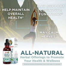 Load image into Gallery viewer, Nootropic Focus Supplement for Adults | USDA Organic Brain Supplement with Ginkgo Biloba &amp; Astragalus | Focus &amp; Adrenal Support | Brain and Memory Drops | Vegan | Non-GMO | Gluten Free | 30 Servings
