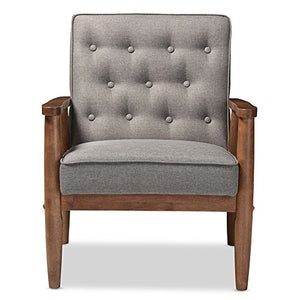 Baxton Studio Sorrento Mid-Century Retro Modern Fabric Upholstered Wooden Lounge Chair, Grey