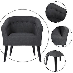 LSSBOUGHT Stylish Upholstered Button Tufted Fabric Living Room Accent Chair with Solid Wood Legs and Armrest, Charcoal