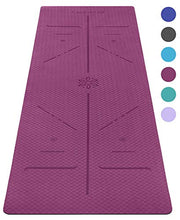 Load image into Gallery viewer, Ewedoos Eco Friendly Yoga Mat with Alignment Lines, TPE Yoga Mat Non Slip Textured Surfaces ¼-Inch Thick High Density Padding To Avoid Sore Knees, Perfect for Yoga, Pilates and Fitness (New Purple)
