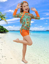 Load image into Gallery viewer, GRACE KARIN Girls Rash Guard Swimsuit Girls Long Sleeve 2-Piece Boyshort Swimwear Orange 6Y
