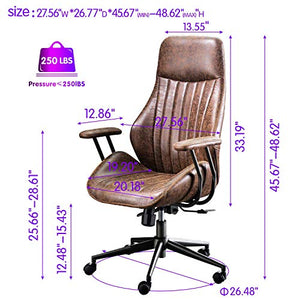 ovios Ergonomic Office Chair,Modern Computer Desk Chair,high Back Suede Fabric Desk Chair with Lumbar Support for Executive or Home Office (Dark Brown)