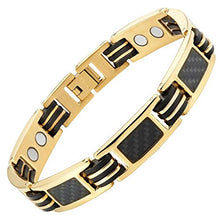 Load image into Gallery viewer, Carbon Fiber Titanium Magnetic Bracelet Gold Tone Size Adjusting Tool and Gift Box Included By Willis Judd

