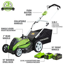 Load image into Gallery viewer, Greenworks 40V 19-Inch Cordless (3-In-1) Push Lawn Mower, 4.0Ah + 2.0Ah Battery and Charger Included 25223
