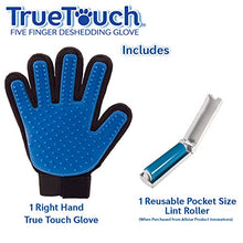 Load image into Gallery viewer, True Touch Five Finger Deshedding Glove- Premium Version, Gentle Grooming Glove Great Cats &amp; Dogs with Long or Short Fur- Includes 1 Authentic Right-Hand True Touch Glove &amp; 1 Lint Roller
