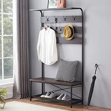 Load image into Gallery viewer, MHAOSEHU Entryway Coat Rack Bench, Modern Hall Tree with Storage Bench, Wood and Metal Hallway Bench with Coat Rack, Espresso 3-in-1 Design
