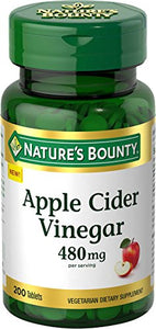 Nature's Bounty Apple Cider Vinegar Dietary Supplement, Supports Energy Levels and Metabolism, Plant Based, 480mg, 200 Tablets