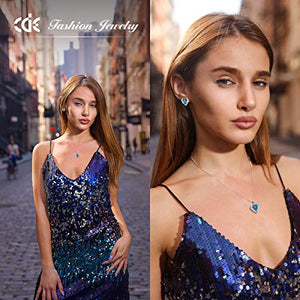 CDE Sterling Silver Jewelry Sets for Women Heart Necklaces and Earrings Crystals from Austrian Crystals Blue Jewel Mothers Day Jewelry Gifts for Women