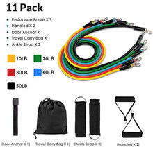 Load image into Gallery viewer, DMYCO Resistance Bands Set - Stackable Exercise Bands Up to 150 Lbs with Door Anchor, Handles, Waterproof Carry Bag and Legs Ankle Straps for Resistance Training, Physical Therapy, Home Workouts
