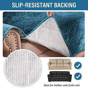 H.VERSAILTEX Sofa Cover Quilted Thick Velvet Plush Couch Cover for 3 Cushion Sofa Slipcover Protector from Pets Dogs, Non-Slip Two Elastic Straps on Back and Base (Sofa 70", Peacock Blue)