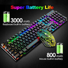 Load image into Gallery viewer, Wireless Gaming Keyboard and Mouse,Rechargeable Rainbow Backlit Keyboard Mouse with 3800mAh Battery,Mechanical Feel Gaming Keyboard,7 Color Gaming Mute Mouse,Gaming Mouse Pad for PC Gamers(Black)
