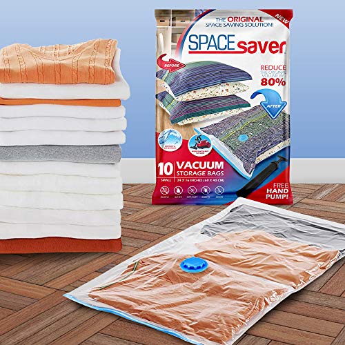 Load image into Gallery viewer, Spacesaver Premium Vacuum Storage Bags. 80% More Storage! Hand-Pump for Travel! Double-Zip Seal and Triple Seal Turbo-Valve for Max Space Saving! (Small 10 Pack)